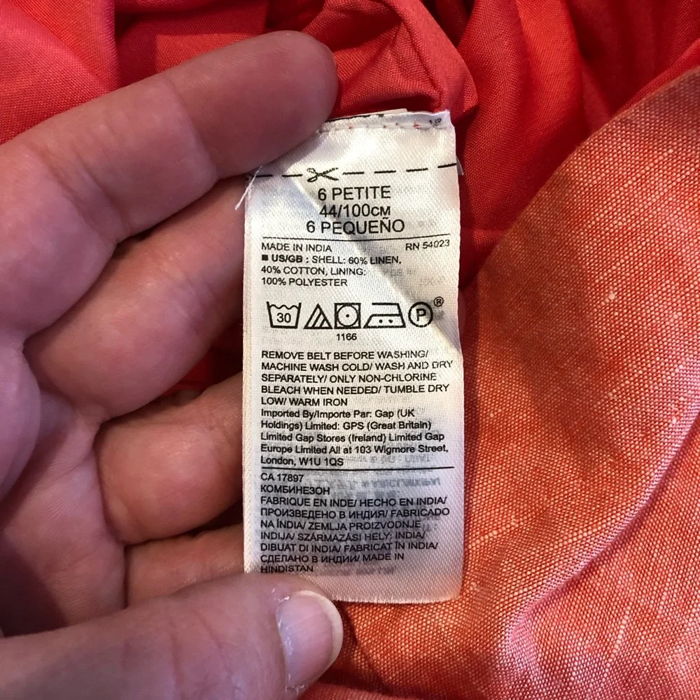 Banana‎ Republic coral orange linen blend sleeveless belted cropped jumpsuit 6P